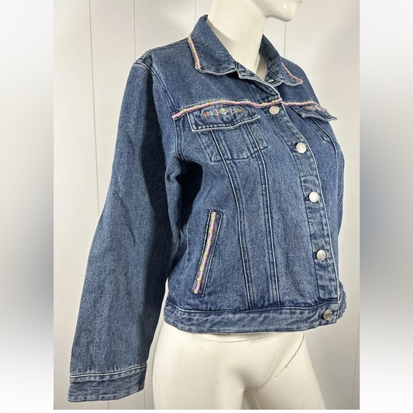 Pendleton womens Embellished Beaded Denim blue Jean Jacket Size M Medium Petite - Picture 4 of 8